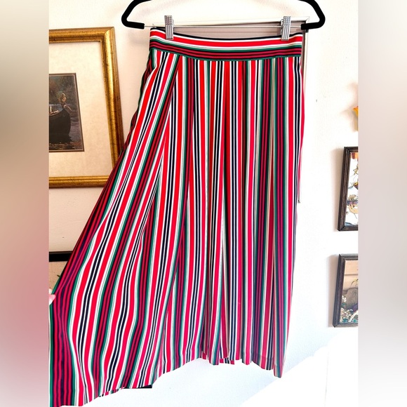 1970s Vintage Preppy Aquascutum of London Pleated Stripe Skirt - Picture 1 of 8